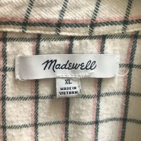 Madewell Flannel Classic Ex-Boyfriend Shirt in Windowpane Cream Forest XL - Picture 6 of 13